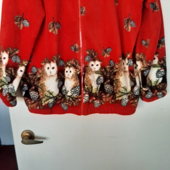 Vintage Blair Red Full Zip Leaf Owl Fleece Jacket Sweater Large - Picture 3 of 6
